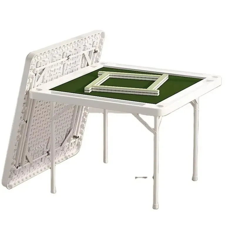4 Person Plastic Foldable Portable Square Mahjong Table with Cup and Coin Holder for Domino Poker Game