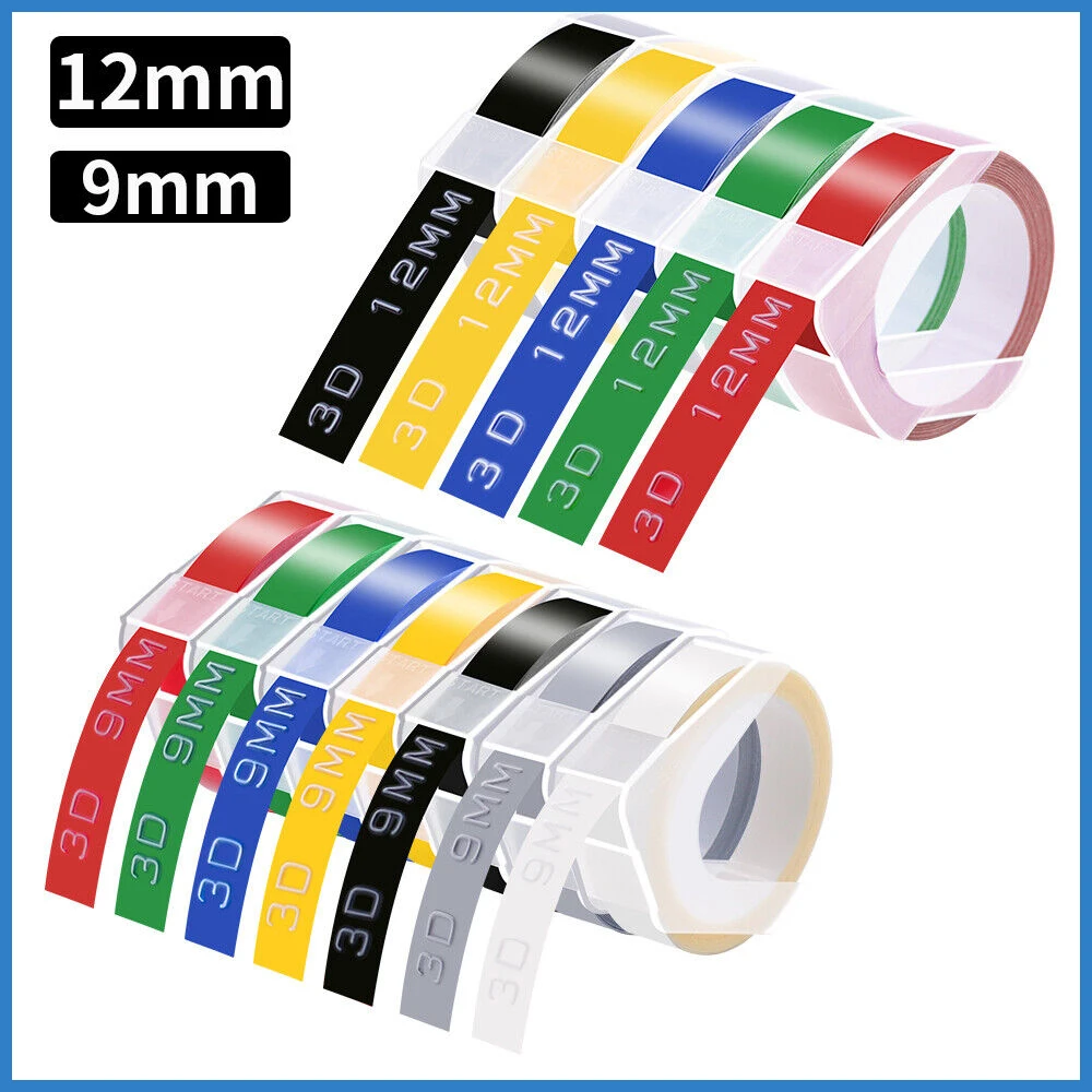 1Pcs Compatible for Dymo 3D Embossing Label Tape 520109 9/12mm For Dymo Motex E101 E202 Manual Typewriter 12965 1610 Label Maker