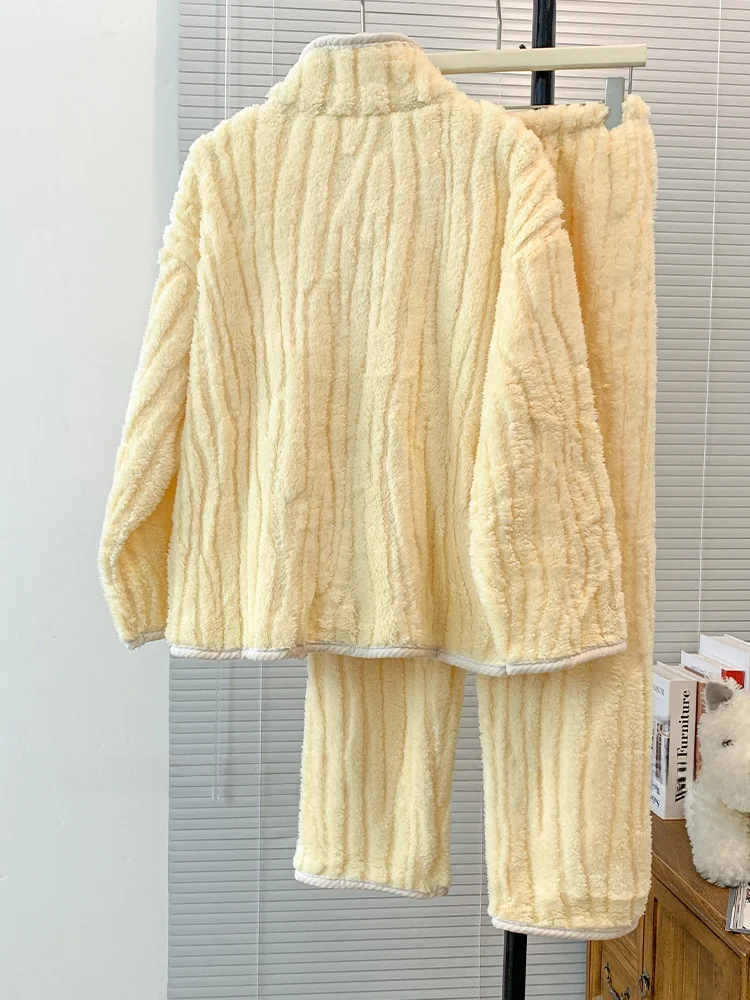 

2025 Coral Fce Women's Spwear Thiened Zipper Home Clothes Set Winter Warm Home Sle Long Sve Stand Collar Dr