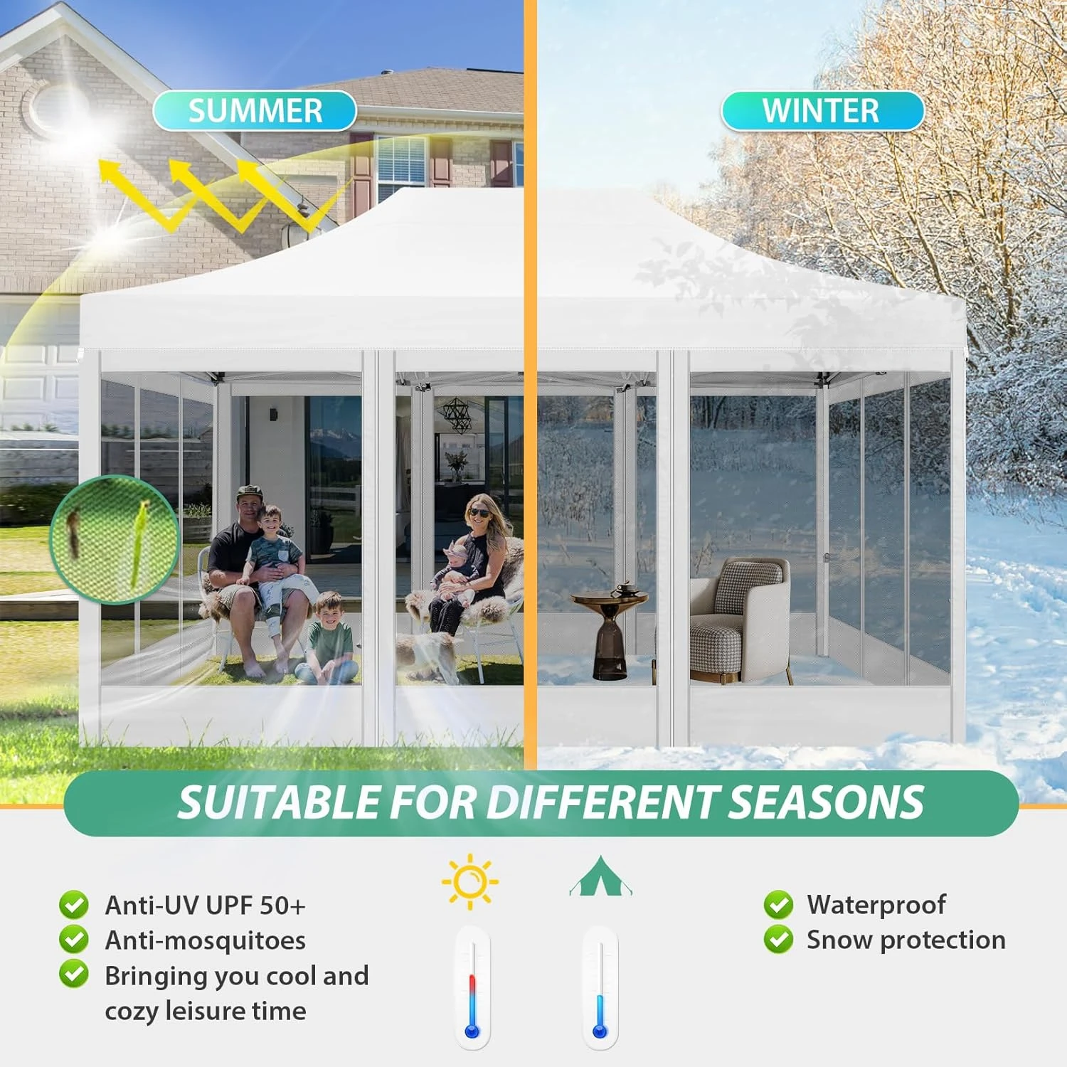 10x15 Pop up Canopy Tent with Sidewalls, Heavy Duty Easy up Outdoor Canopy with Mosquito Net Pop up Screen Tent