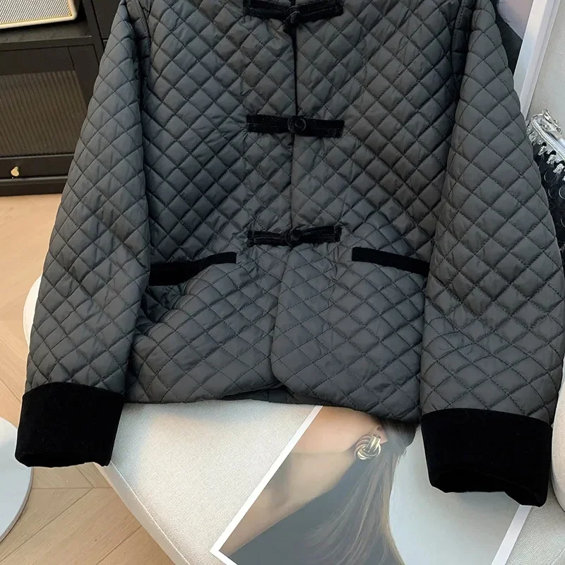 春と秋の新ファッションレトロコート綿入りジャケット気質ファッションバックルステッチ国風綿入り服