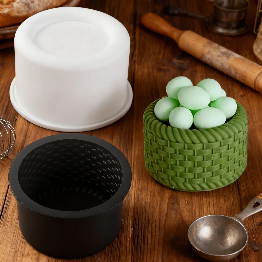 Cesta de flores tejida de bambú de 4 pulgadas, diseño de molde de pastel de Mousse francés, molde de pastel de silicona, utensilios de cocina para hornear, herramientas de decoración de postres