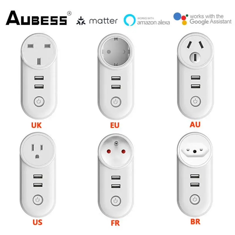 Matter WiFi Smart Plug Socket EU US AU UK 16A Power Smart Plug Voice Control Works With Apple Homekit Alexa Google Home