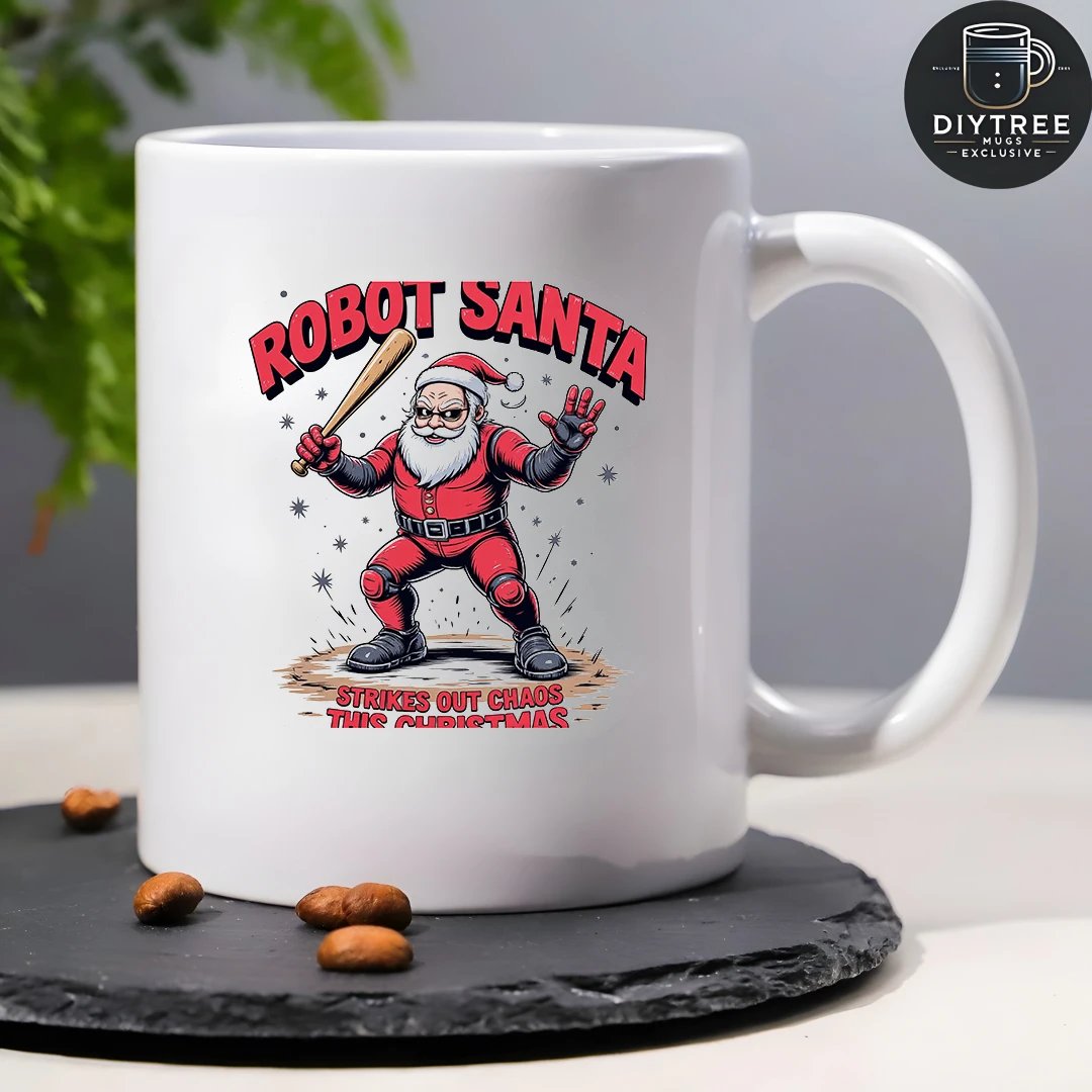 Caneca de Papai Noel Robô 11 onças + Robô Criativo Xícara de Papai Noel Presente de Natal Copo infantil Xícara de café para escritório em casa