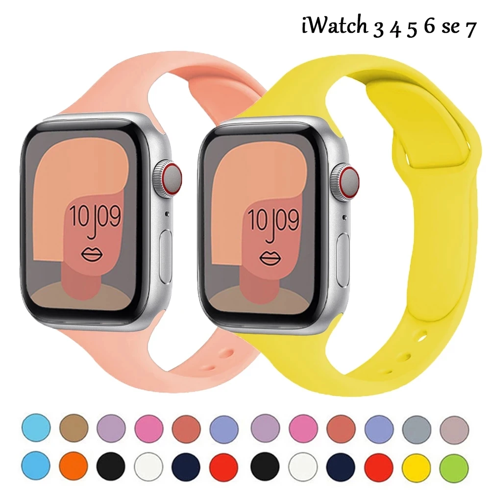 

Slim Silicone strap for Apple watch band 45mm 41mm 38mm 42mm soft wrsit correa belt bracelet iWatch serie 7 3 4 5 se 6 40mm 44mm