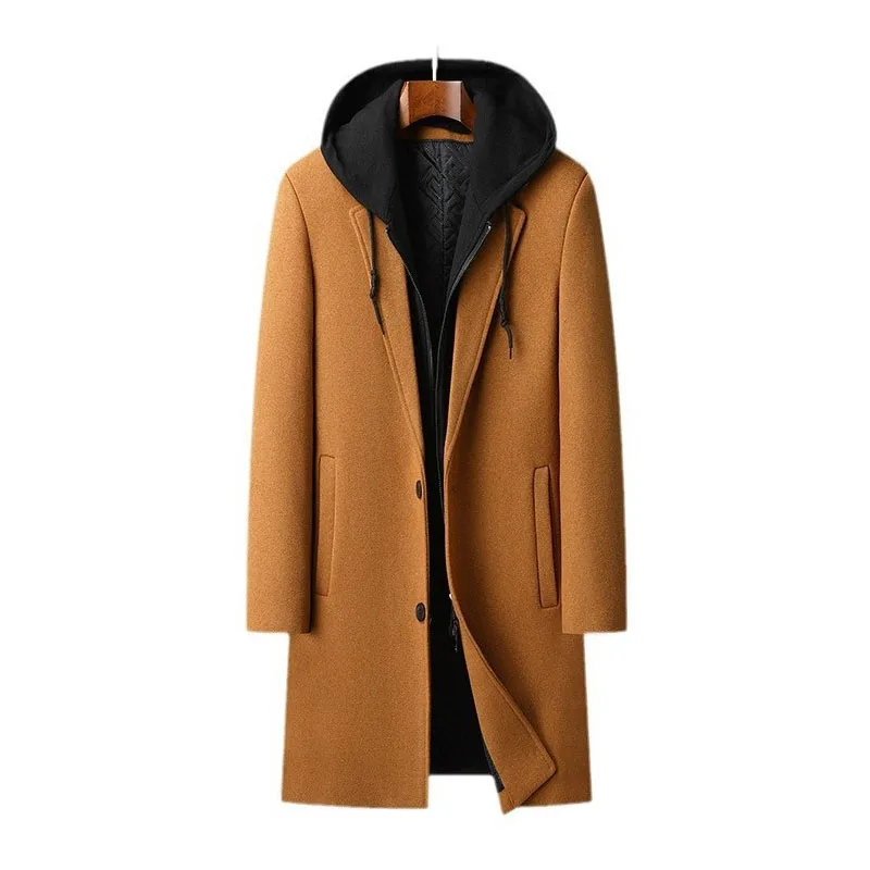 

2024 New winter sheepwool coat men's long single breasted woolen coat casual suit collar coat coat can be removed hooded urban