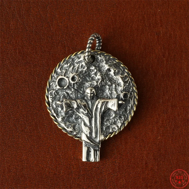 BOCAI S925 Sterling Silver Charms Pendant for Men Women Retro Relief Tree of Life Cross Amulet Fashion Jewelry Wholesale