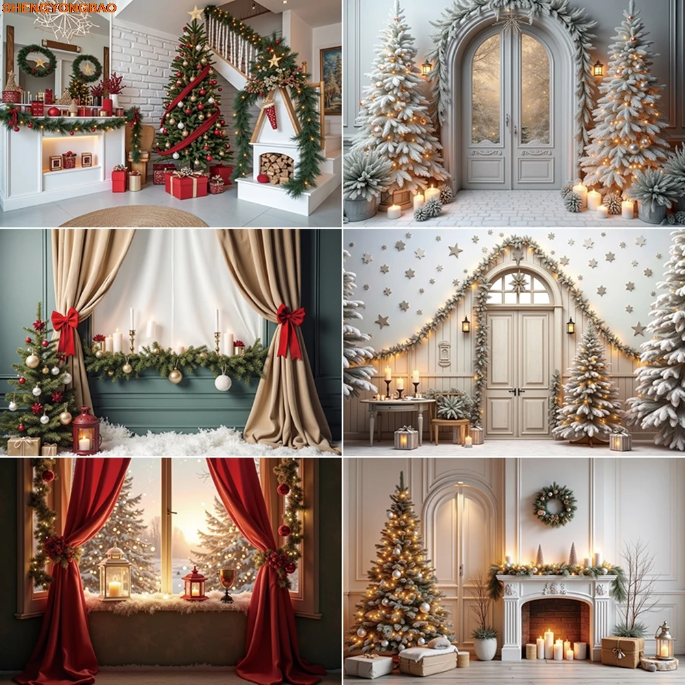 

Christmas 2025 Background Photography New Year Xmas Tree Room Photozone Backdrop Children Studio Photozone Accessories