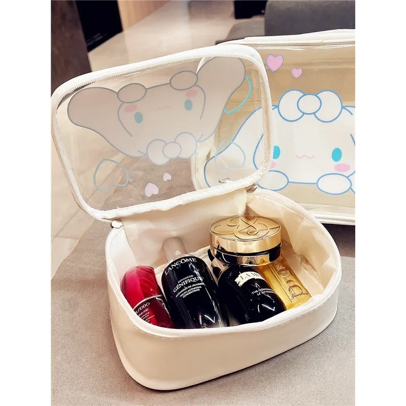 SANRIO Cinnamoroll กระเป๋ากระเป๋ากันน้ำแบบพกพาความจุขนาดใหญ่ tas kosmetik, กระเป๋าเดินทางอะนิเมะน่ารักของขวัญวันหยุด