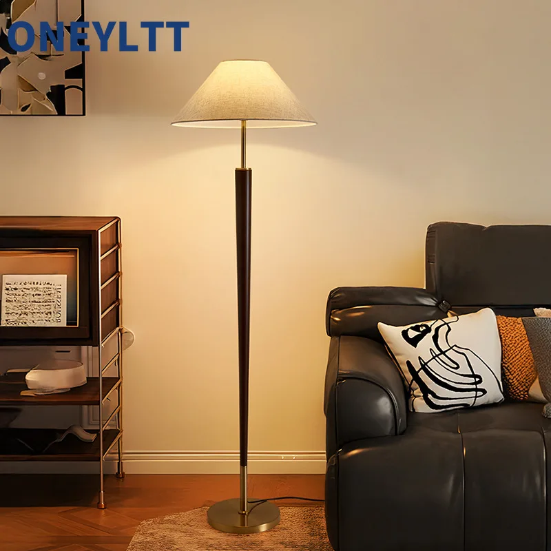 

Living room vintage floor lamp WabiSabi style vintage walnut solid wood bedroom bedside table sofa side study vertical desk lamp