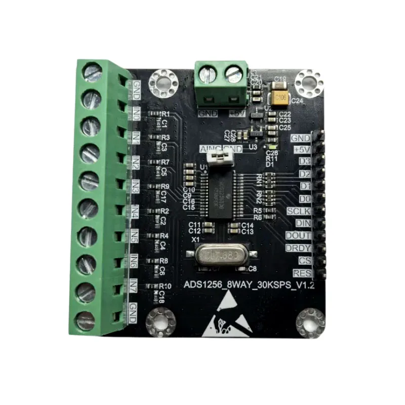 ADS1256 24-Bit 8-Channel ADC Module 30 kSPS High-Precision Data Acquisition Board SPI Interface Analog-to-Digital Converter