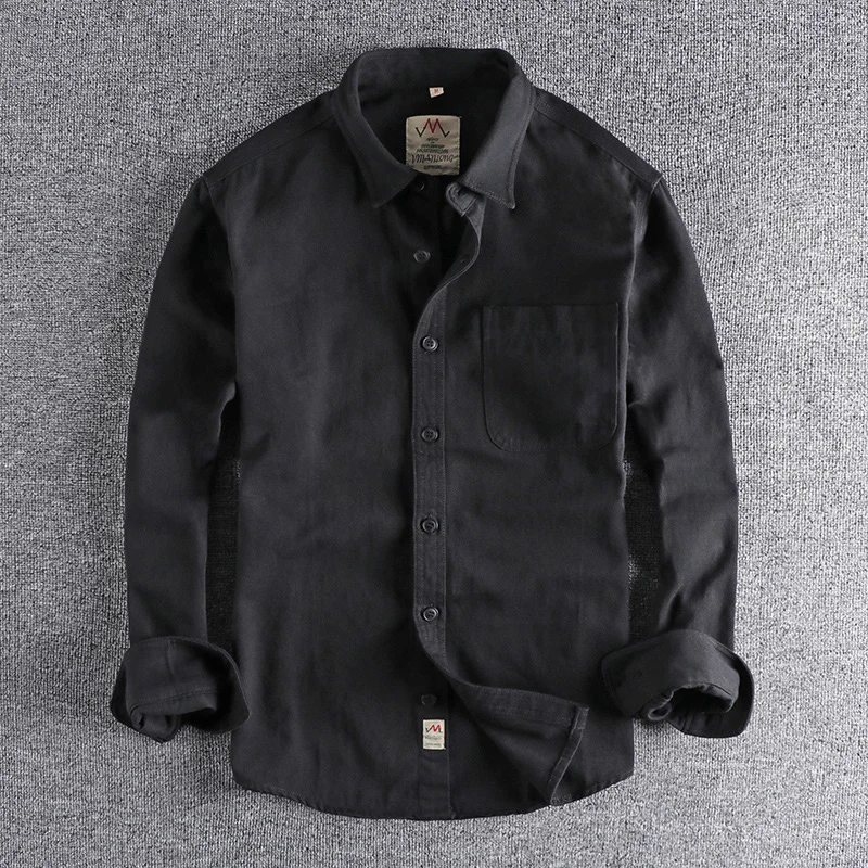 

Coarse twill cotton wash-and-wear long-sleeved shirt man-n simple trend pocket spring and autumn casual shirt