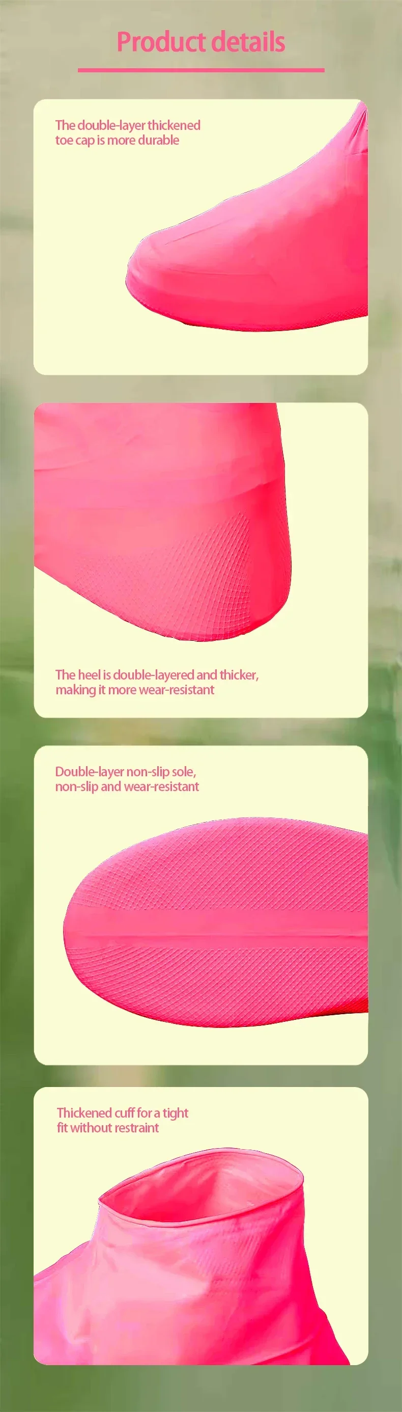 1 Paar wasserdichte Schuhüberzieher aus Silikonkautschuk, rutschfest, wasserabweisend, Regenschuhüberzieher für Outdoor-Radsport, Schuhprotektoren, Neu – Detail 4