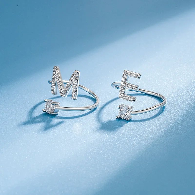 Women's Adjustable Initial Ring with Cubic Zirconia, Stackable Gift