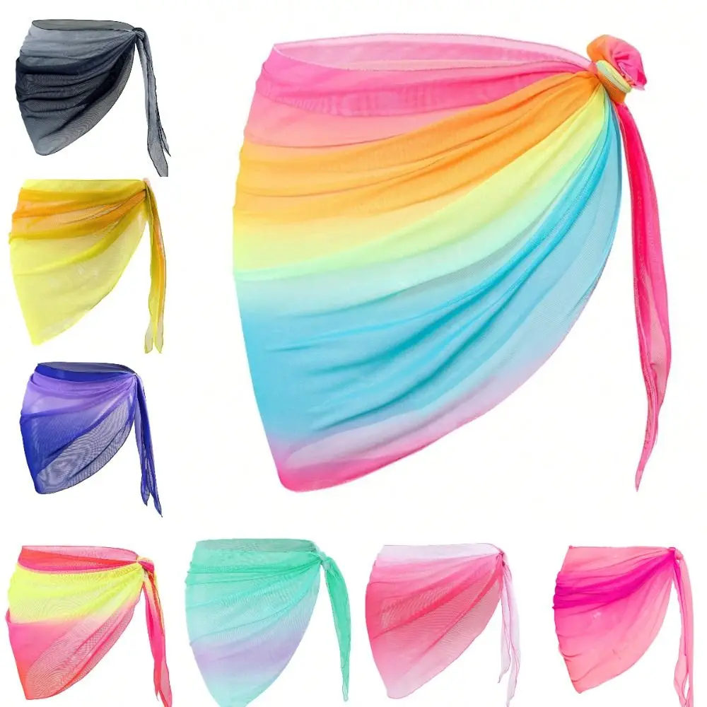 Chiffon Material Beach Dress UPF Protection Sheer Fabric Bikini Cover Up Short Length Gradient Color Bikini Wrap Europe Vacation