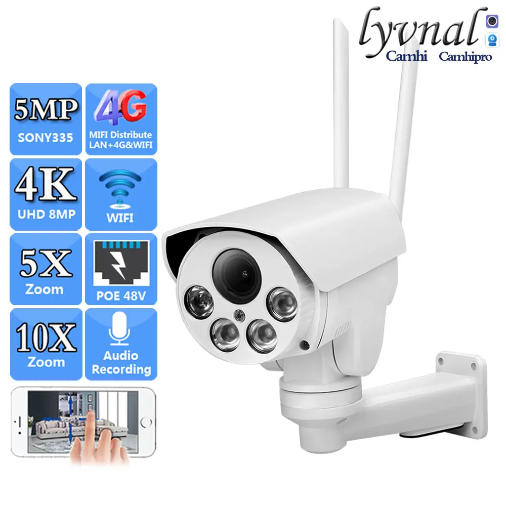 seguranca da bala seguranca ip wifi ptz poe 5mp zoom 5x autofoco deteccao humana de audio ir 4k 8mp 3g 4g cartao sim 50m sonyimx415 wireless 01