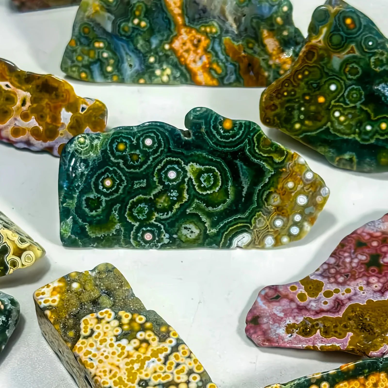 1pc Natural Ocean Jasper Freeform Stone - Bohemian Style Multicolor Marbled Crystal