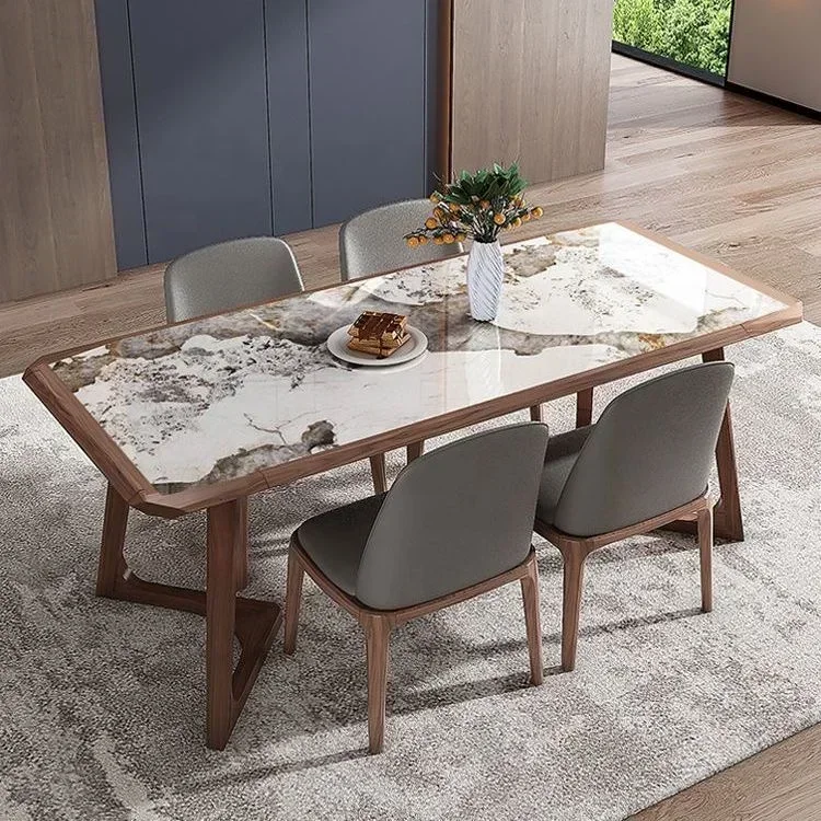 

l Light luxury marble dining table modern stainless large family rectangular high-end villa italian design console table