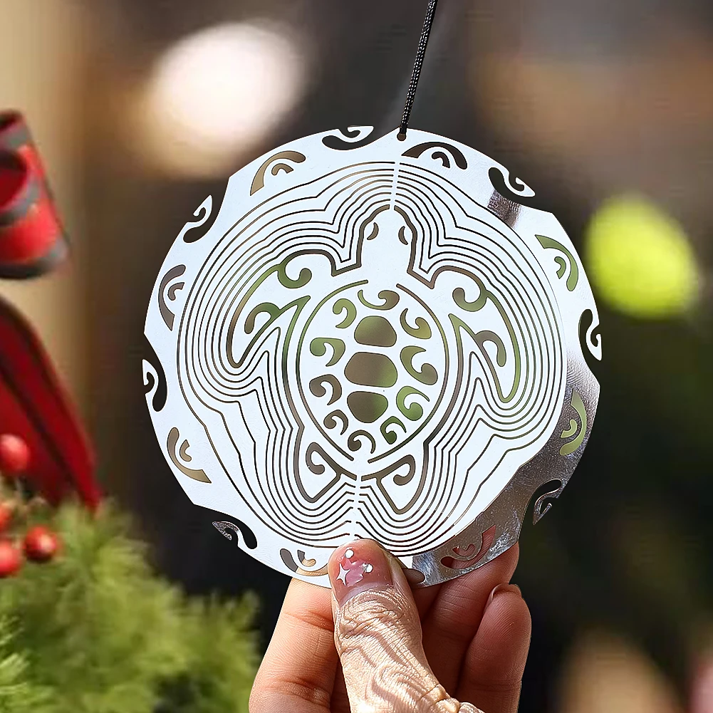 3D Turtle Rotating Wind Chime Stainless Steels Animal Art Hanging Pendant Metal Wind Spinner Sun Catcher Garden Outdoor Ornament