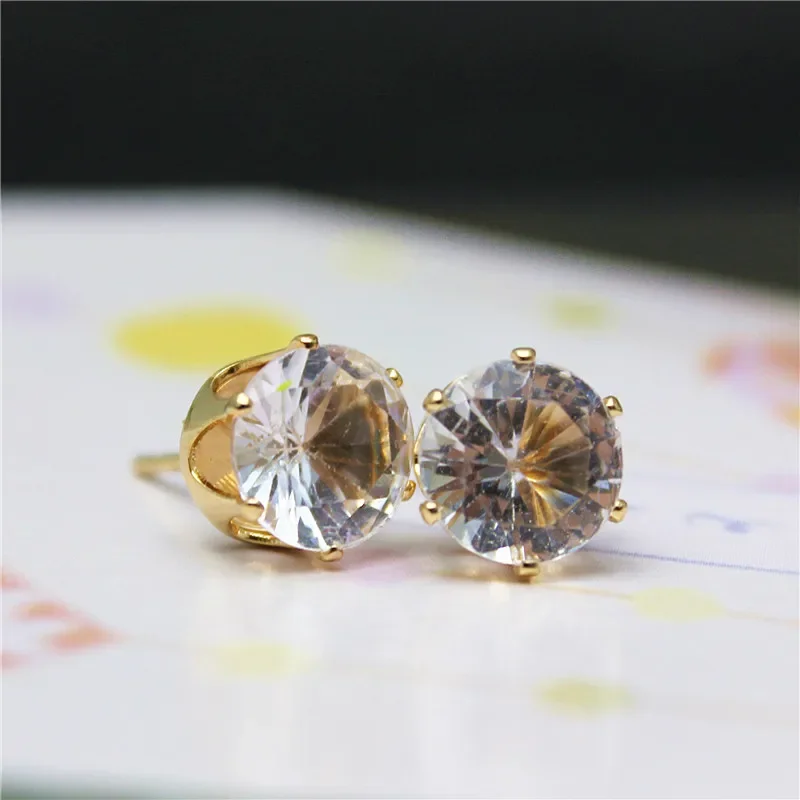 Simple and Fashionable Gold-plated Earrings Multicolor Temperament Round 8MM Flash Acrylic Imitation Zircon Earrings for Women