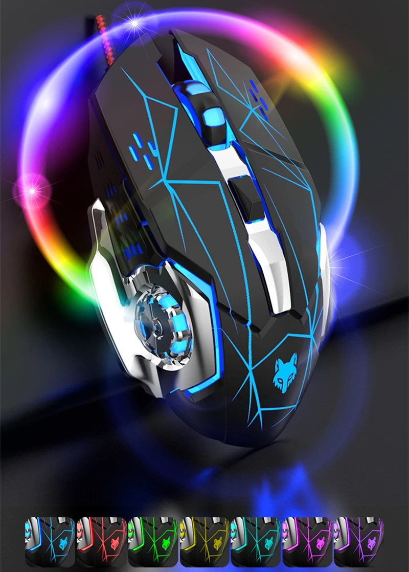Gaming Mouse RGB Lighting Wired Gamer Mouse 6 Keys 4 Level 3600 DPI Adjustable Fast Accurate Click H3 Multimedia Side Keys Ergon
