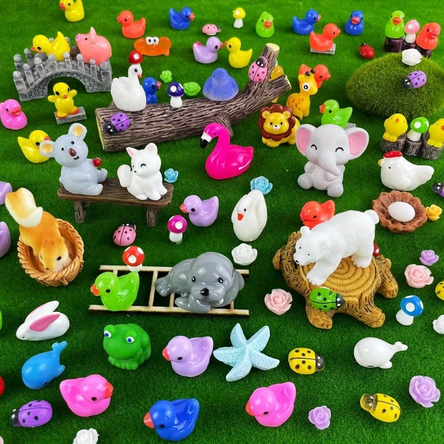 50/100 Pcs Mini Animal Figurines, Colorful Resin Duck Rabbit Bear Chick for Garden, Aquarium, Dollhouse & Party Favors view 4
