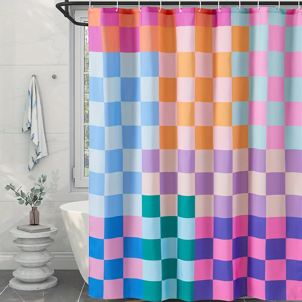 

"Colorful Pixel Art Waterproof Shower Curtain, Modern Geometric Design for Trendy Bathroom Decor"