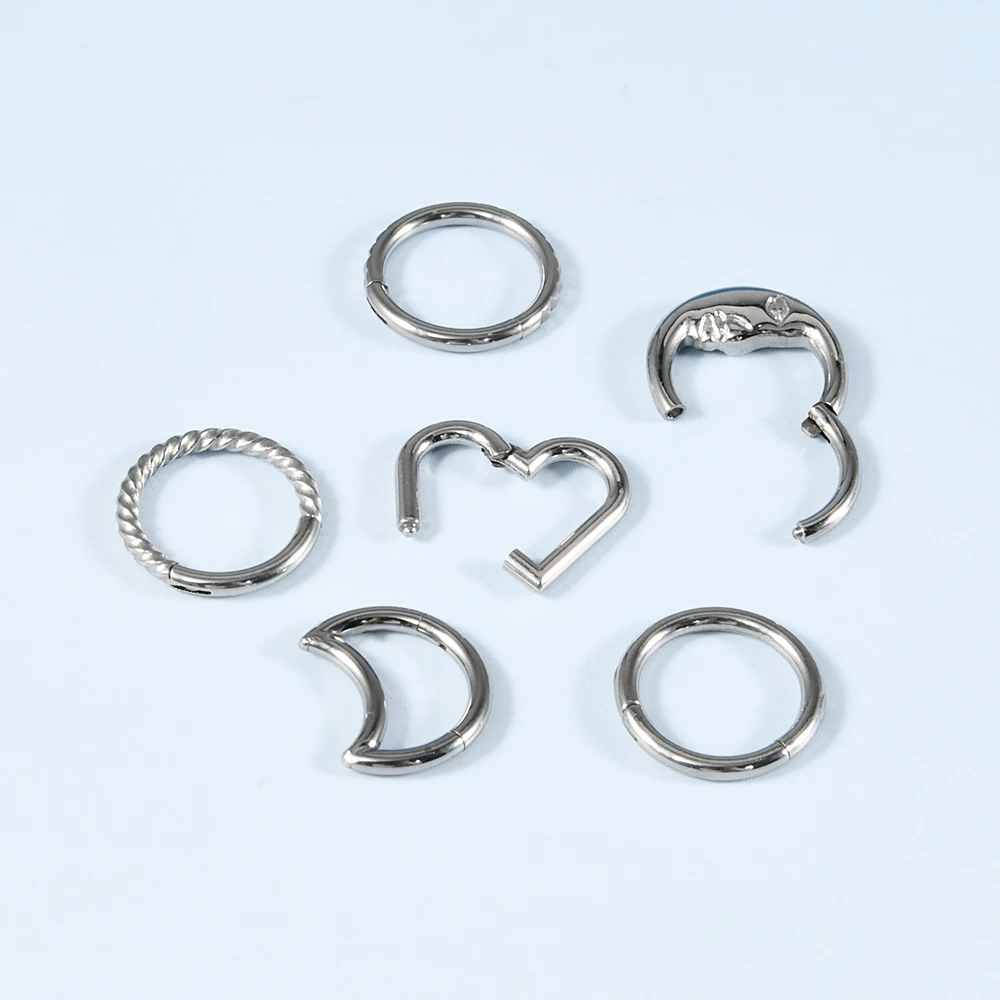 1PC Stainless Steel Nose&Ear Rings Segment Rings Heart Shaped Cartilage Daith Conch Helix Septum Piercing Rings Body Jewelry 16G