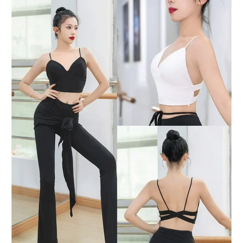 Adult Sexy Sling Latin Dance Costume Female Ballroom Street Dance Wear Backless Cross Suspender 2024 New Tango Dance Tops