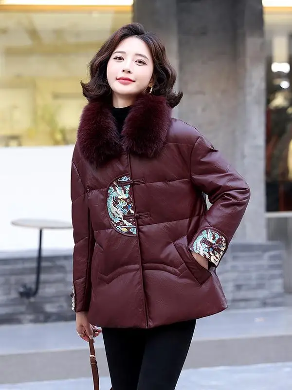 2025年冬 レディース シープスキンファー コート ダウンジャケット ウォーターラビットファー トリム ストレートカット 通勤用