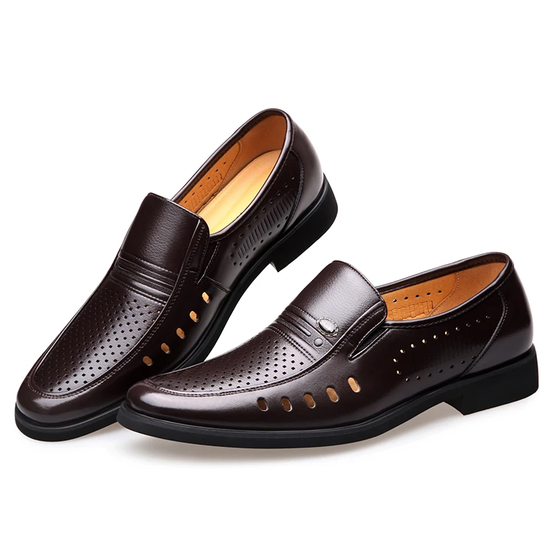 Men Genuine Leather Shoes Hollowed Out Casual Leather Shoes Breathable Business Footwear Sandals Men Cow Leather Dress Big Size