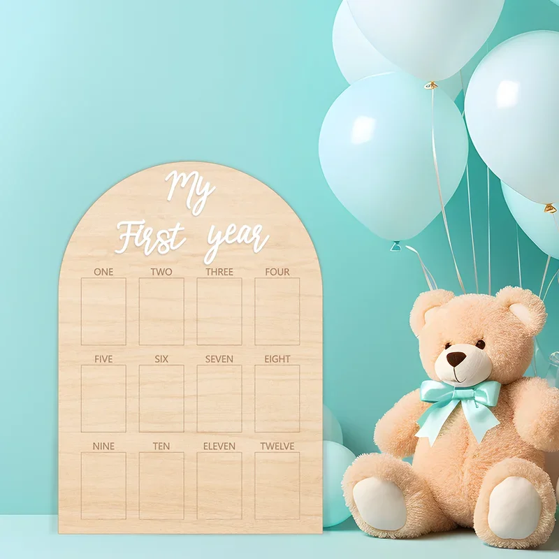 One Year Birthday Wooden Photo Board My First Year Milestone PhotoBoard 12 Monthly Picture Frame Baby First Year Wood Sign