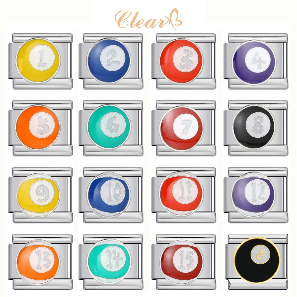 Fashion Beautiful 1-15 Colorful billiards Charm Italian Links Fit 9mm Bracelet Stainless Steel Jewelry DIY Making Wholesale