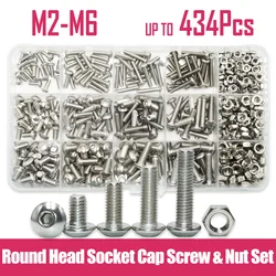 Hex Socket Screw Nut Set M2 M3 M4 M5 M6 304 Stainless Steel Allen Hexagon Thread Button Cap Head Metric Machine Bolt Assortment