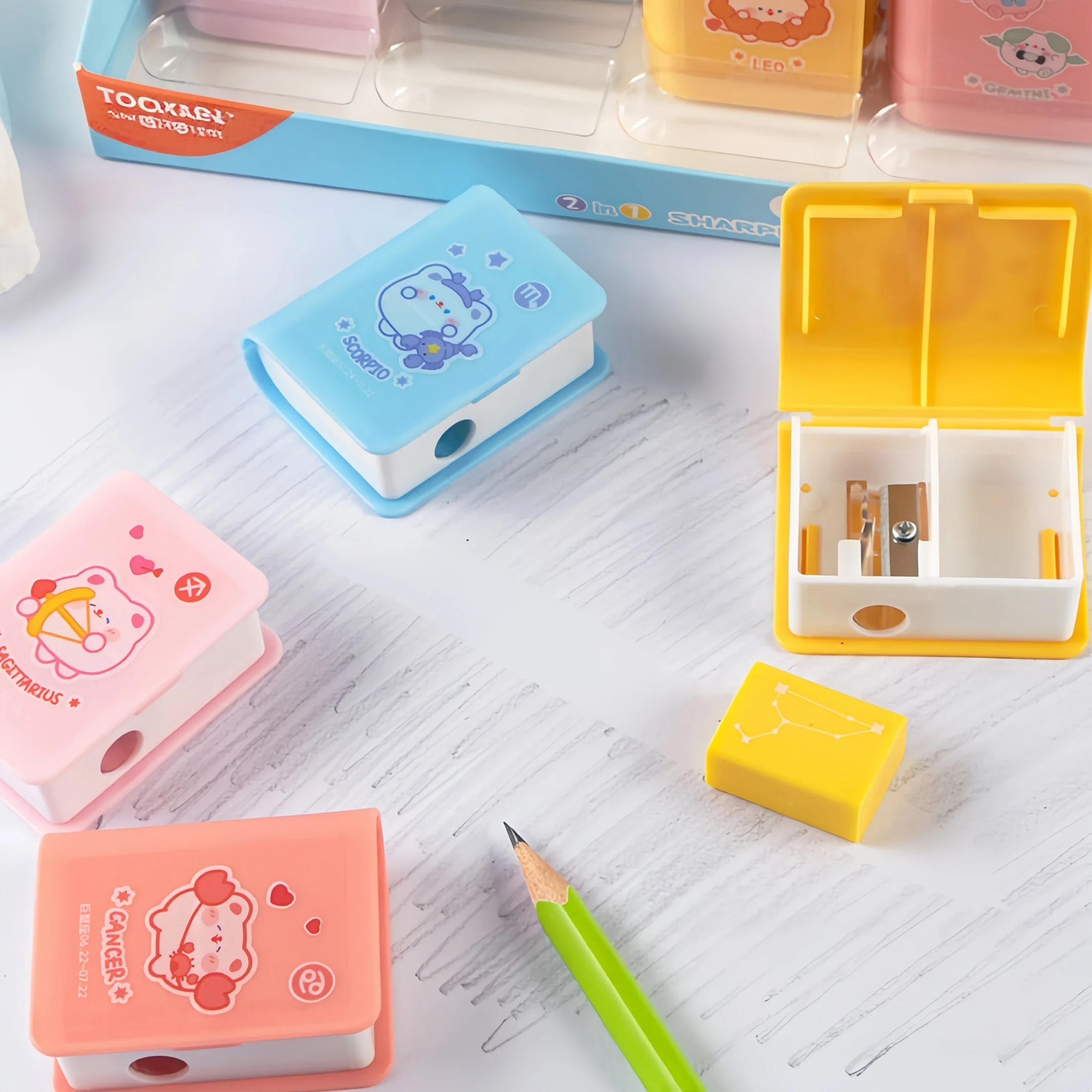 Notebook-Shaped Stationery Set, Eraser + Pencil Sharpener Two-In-One, Creative Book-Shaped Design, Student Stationery, Classroom Prizes