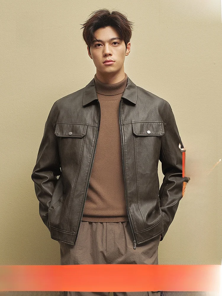 

HLA домашняя куртка из искусственной кожи в стиле ретро, мужская ветрозащитная рабочая одежда, верхняя одежда Sle Faion, осеннее новое поступление