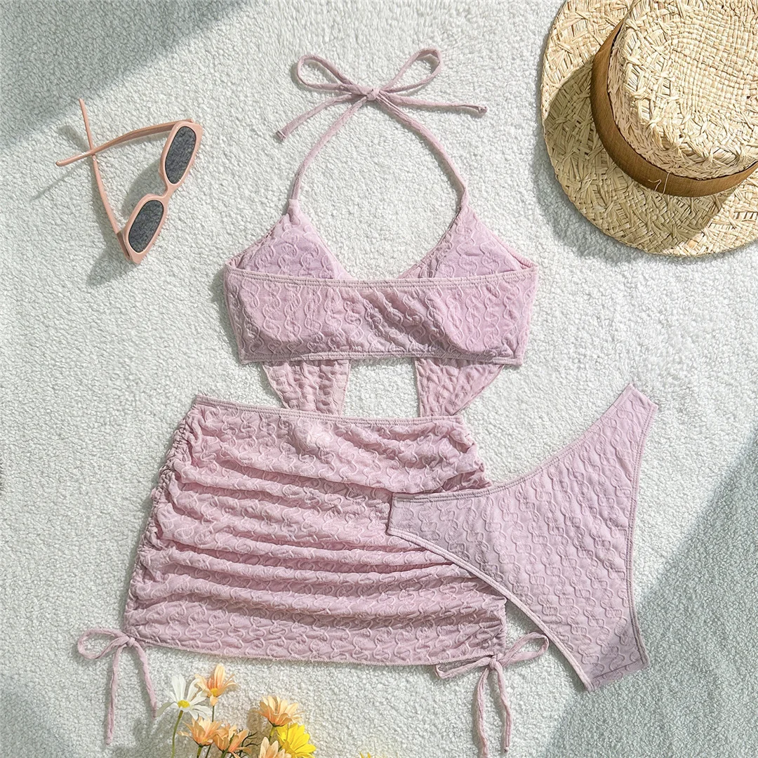 Mit Rock, Neckholder-Bikini, Damen-Badeanzug, dreiteiliges Bikini-Set, Damen-Badebekleidung, brasilianischer Badeanzug mit Polsterung, Badeanzug, Schwimmbekleidung V7071 – Detail 10