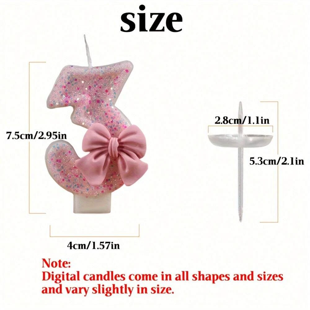 1pc Pink Bow Sequins 0-9 Numbers  Birthday Candles Small Gift Birthday Candles Be Combined Numbers Any AgeCreative Candles