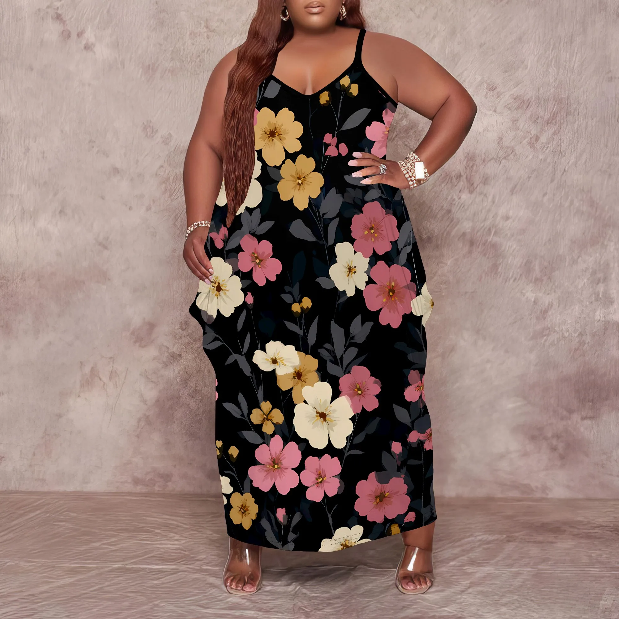 

Nupusa Floral Print Dress for Women Plus Size Summer Casual Spaghetti Strap Maxi Dress