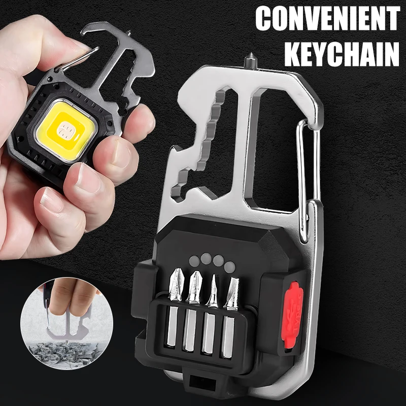 Mini LED Flashlight COB Keychain Lamps USB Rechargeable Work Light Portable Pocket Lamps Lighting for Outdoor Camping Fishing