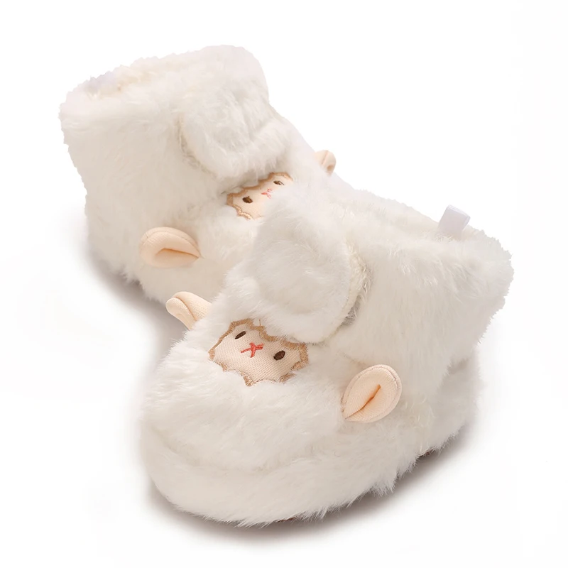 Winter cartoon snow boots multi-color warm fluffy ball indoor rubber sole baby toddler baby shoes