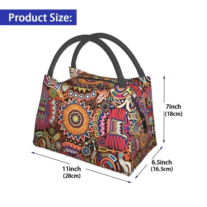 Mexican Huichol Thermal Insulated Lunch Bag Women Portable Lunch Tote for Outdoor Picnic Multifunction Meal Food Box