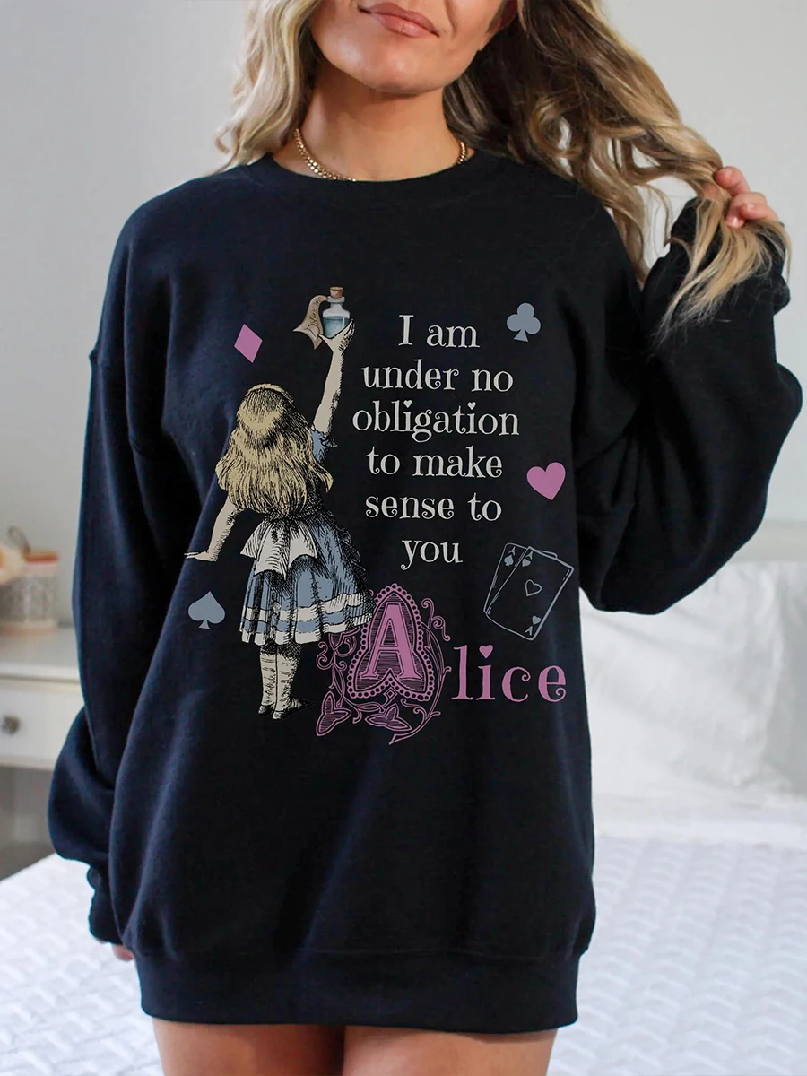 

Свитер «Алиса в стране чудес», книжная толстовка «Алиса в стране чудес», литературный комфортный флисовый свитшот с круглым вырезом, уличная одежда Y2K