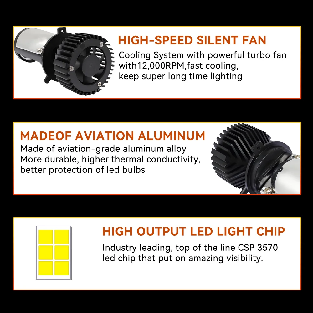 Y6 توربو مروحة H4 LED المصابيح الأمامية سيارة H4 جهاز عرض صغير عدسة 6000K السوبر مشرق 20000LM مرحبا لو شعاع لمبة LED أضواء سيارة ضوء مصباح