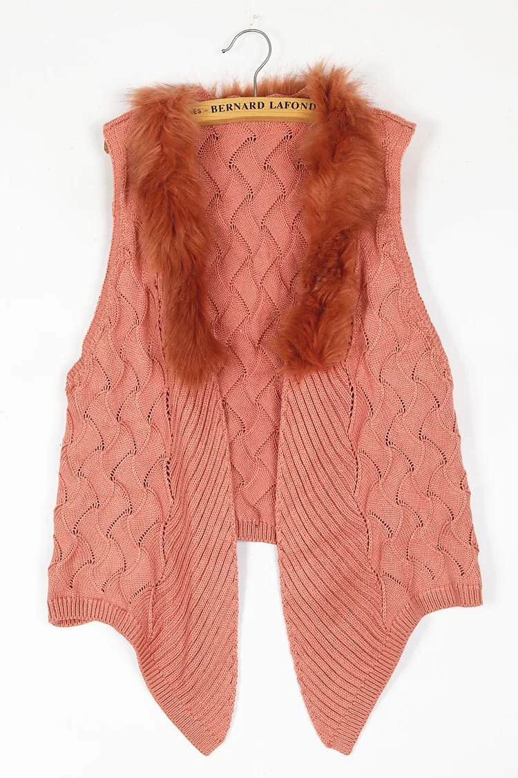 เสื้อกั๊กไหมพรมถักสไตล์วินเทจ แต่งปกขนกระต่าย แนวโบฮีเมียน Y2K สไตล์วันเดอร์เลอร์ วейส์แลนด์ ให้ความอบอุ่น ทำจากขนสัตว์  แนวสตรีทแฟชั่น