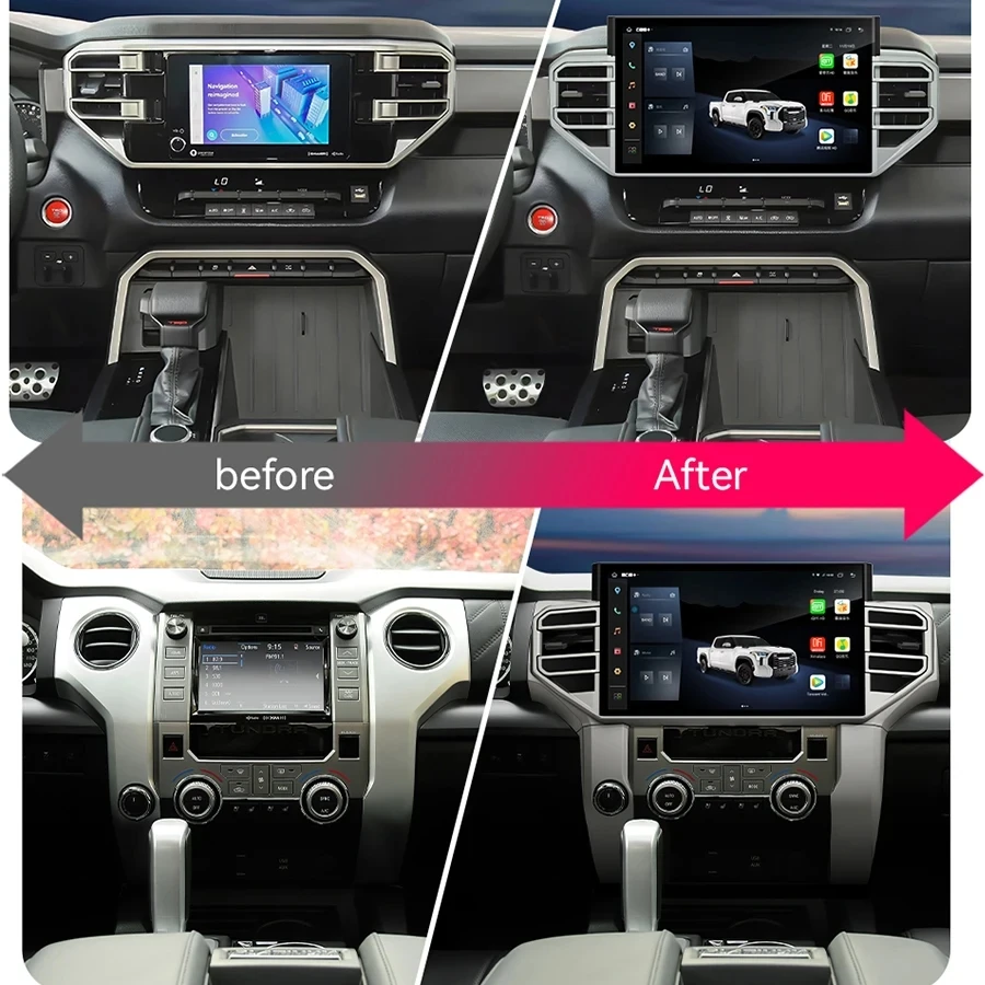 R 14.6 ''راديو السيارة اللاسلكية Carplay لتويوتا تندرا سيكويا 2014-2024 أندرويد السيارات مشغل وسائط متعددة لتحديد المواقع والملاحة DSP ستيريو
