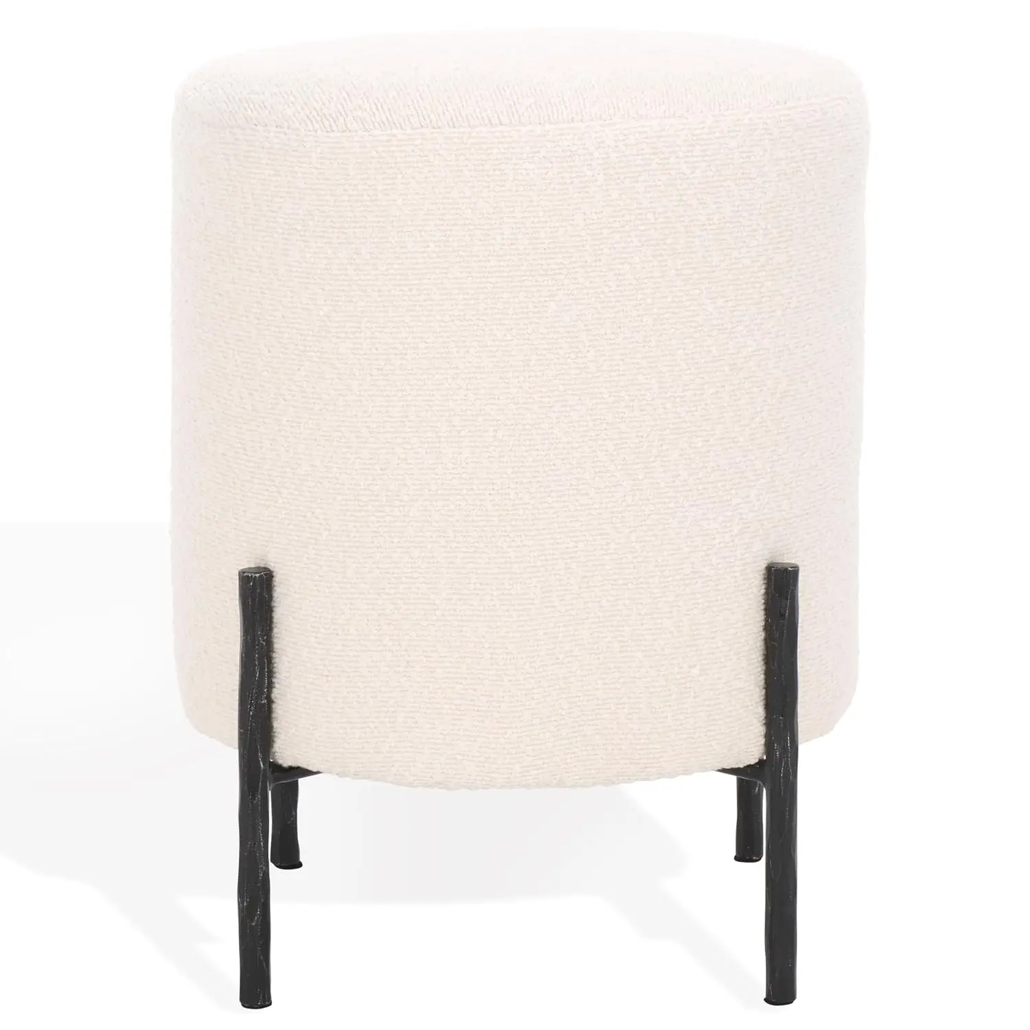Round Ottoman Boucle Fabric Ivory Black Fully Assembled, Customized