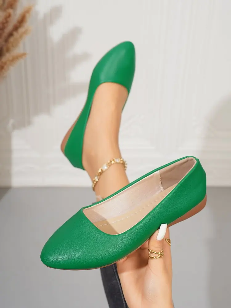 Einfarbige Ballerinas für Damen mit spitzer Zehenpartie, leicht und bequem, zum Hineinschlüpfen, für Alltag, Büro, Schule und Reisen – Detail 35
