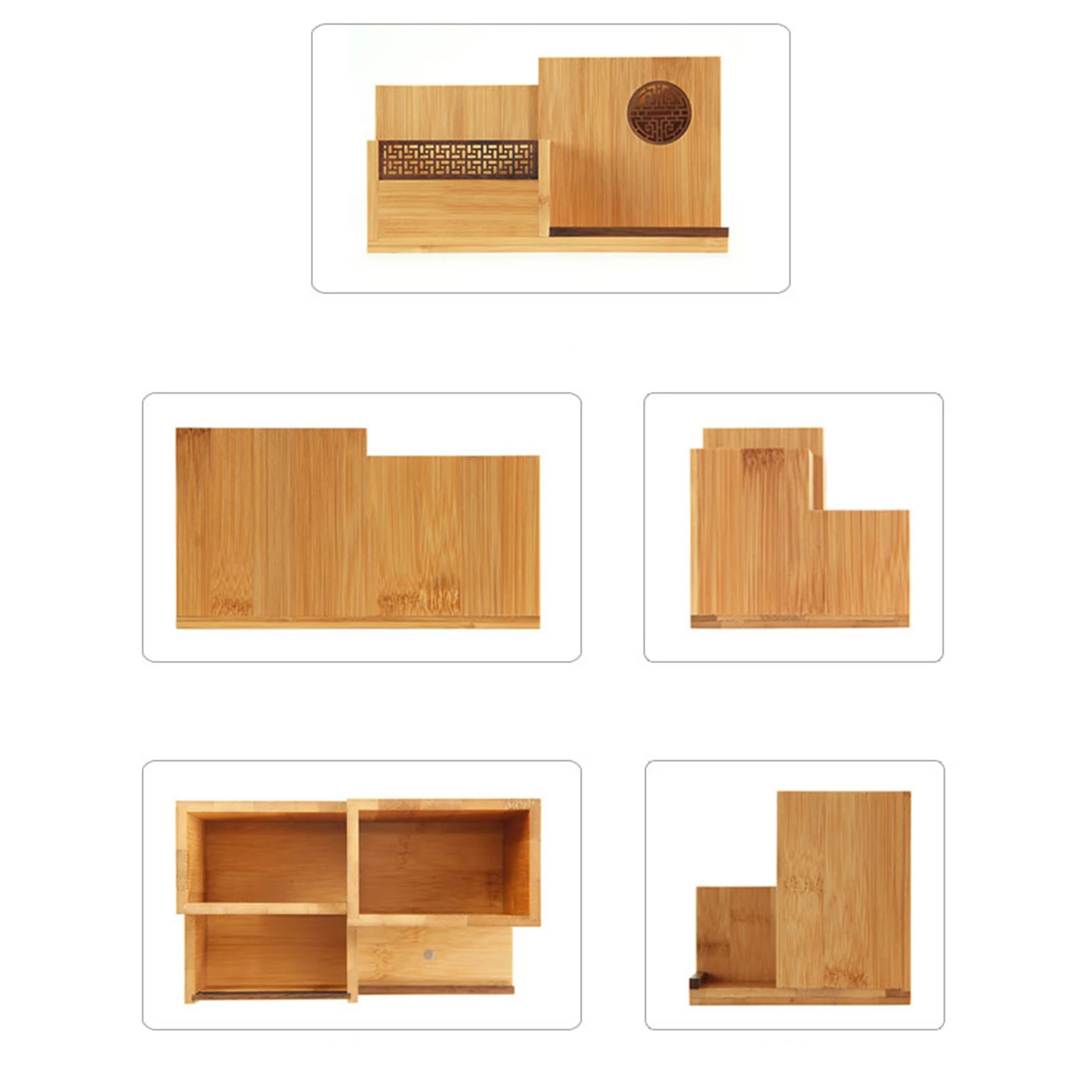 QWE-1 Item Multifunction Wooden Bamboo Pen Holder Desktop Storage Box Retro Cosmetic Holder Creative Office Accessories