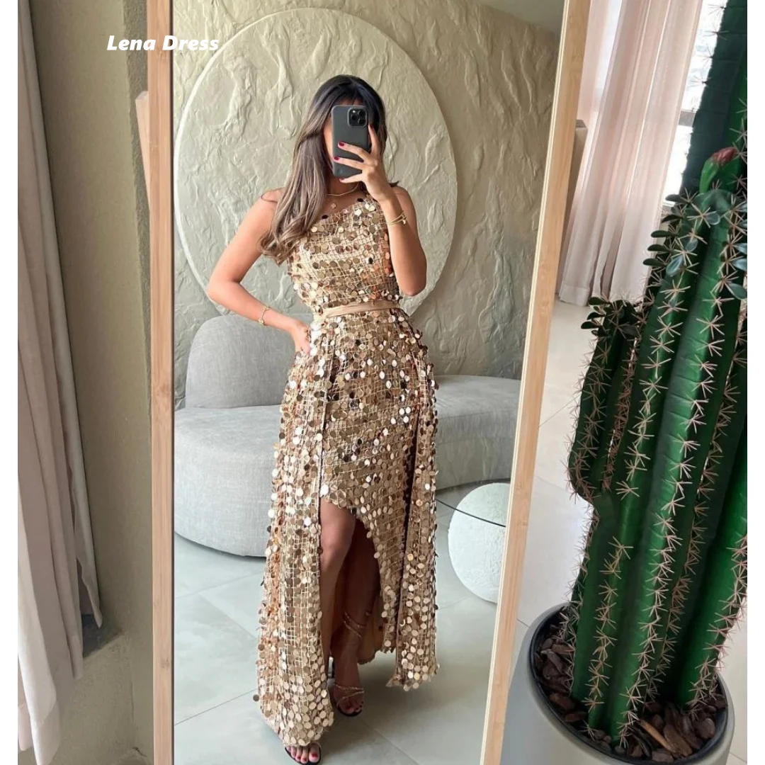 Lena Custom Made Luxurious Women's Evening Dresses for Special Occasions One Shoulder Sequin Embroidery Side Slit Dress Prom